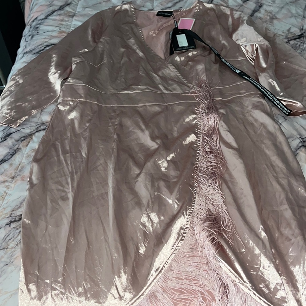 Pink satin evening dress